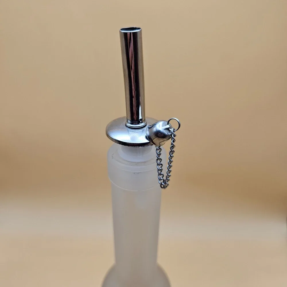 Frosted Glass Bottle w/ Stainless‎ Steel Pour Spout and Chain Stopper Decorative